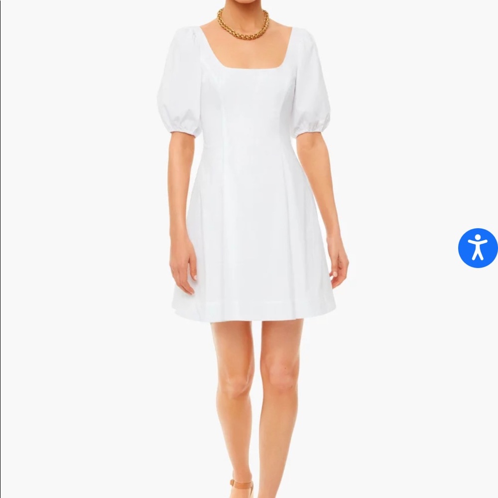 Staud Puff Sleeve Cotton White Fit and Flare Mini Dress, Size 2